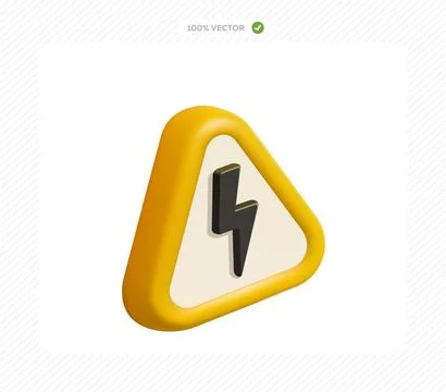 3d realistic vector electric symbol inside a yellow triangle Stock Illustration