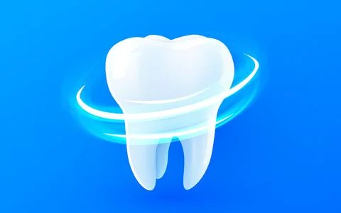 3d realistic vector healthy glowing tooth. Light vortex around white tooth Stockillustratie