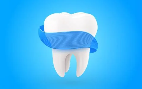 3d realistic vector healthy glowing tooth. Vortex shield around white tooth Stock Illustration