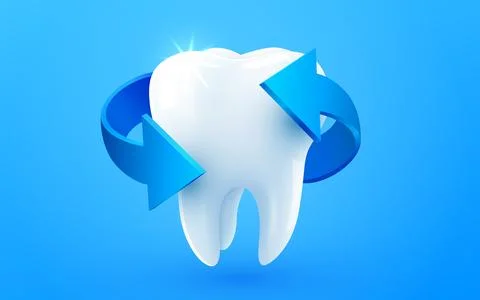 3d realistic vector healthy glowing tooth. Arrows around white tooth. Dental Stock Illustration