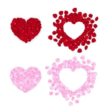 3D realistic vector heart shaped petals, greeting card for celebrations. Rose Stock-Illustration