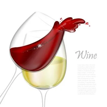 3d realistic vector illustration. Red wine pouring out of a glass splash Stock Illustration