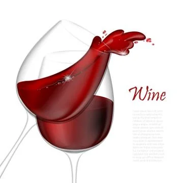 3d realistic vector illustration. Red wine pouring out of a glass splash Stock Illustration