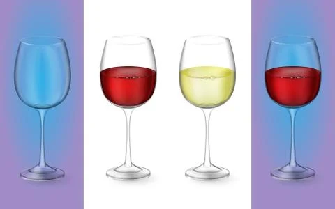 3d realistic vector illustration. Transparent isolated wineglass with wine Stock Illustration