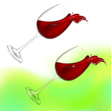 3d realistic vector illustration. Transparent wineglass with red wine Stock Illustration