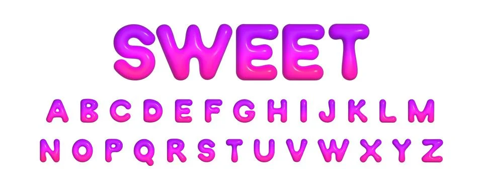 3d realistic vector inflated bubbled glossy gradient alphabet with bold hand Stock Illustration