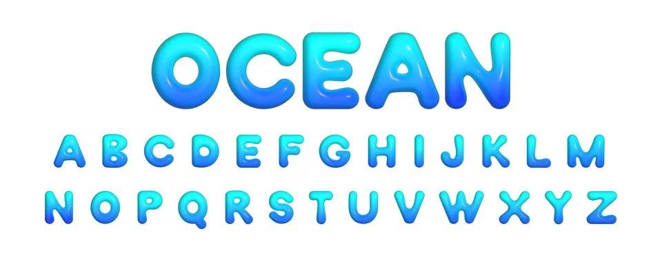 3d realistic vector inflated bubbled glossy gradient alphabet with bold hand Stock Illustration