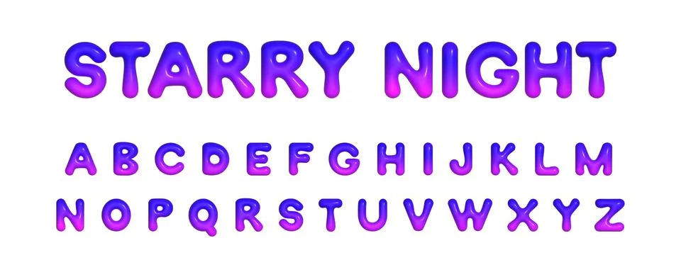3d realistic vector inflated bubbled glossy gradient alphabet with bold hand Stock Illustration
