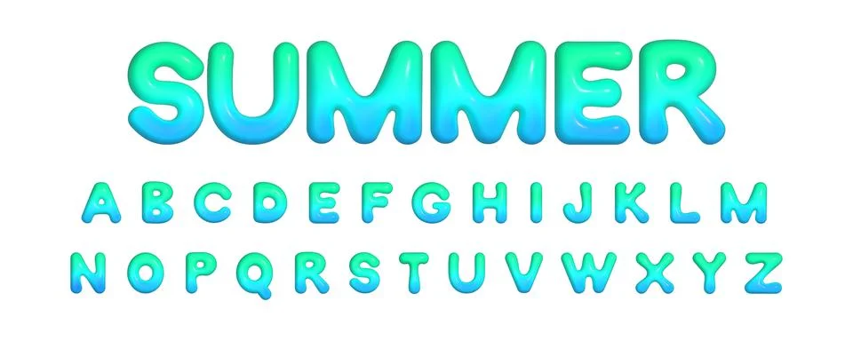 3d realistic vector inflated bubbled glossy gradient alphabet with bold hand Stock Illustration