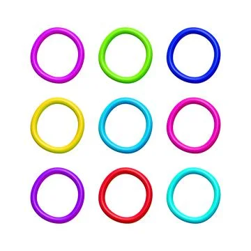 3D Realistic Vector Plastic Circles Set Collection Rings in Different Vibrant Stock Illustration