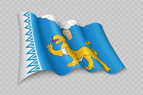 3D Realistic waving Flag of Pskov Oblast is a region of Russia Stock Illustration