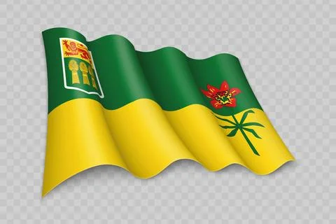 3D Realistic waving Flag of Saskatchewan is a state of Canada Stock Illustration
