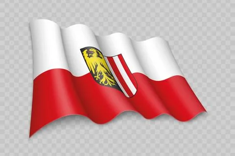 3D Realistic waving Flag of Upper Austria is a state of Austria Stock Illustration