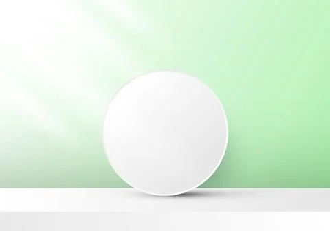 3D realistic white circle backdrop on green background with stage and lightin Stock Illustration