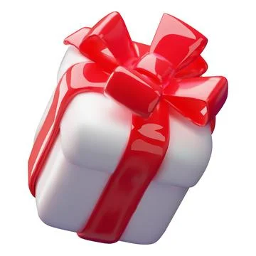 3D realistic white gift box with red bow, vector festive surprise close box Stock Illustration
