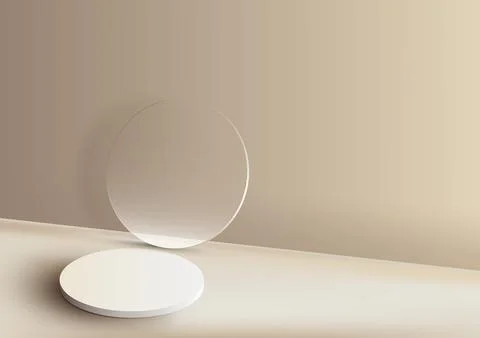 3D realistic white podium platform stand with circle transparent glass mini.. Stock Illustration