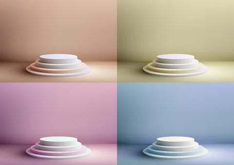 3D realistic white podium steps stand on pastel background Stock Illustration