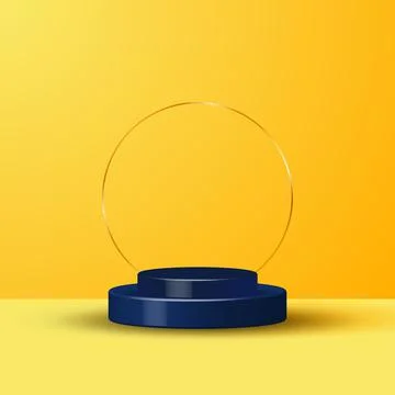 3D realistic yellow rendering and blue podium studio stage for display showca Stock Illustration