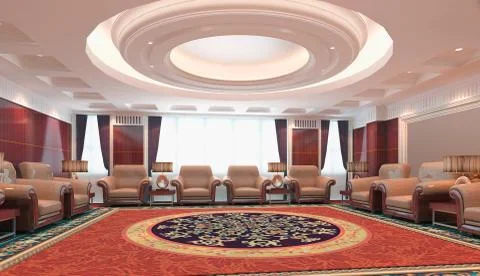 3d reception room rendering. Illustrazione stock