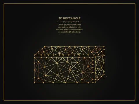 3d rectangle golden abstract illustration on dark background. Geometric shape Stock Illustration