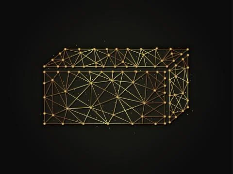 3d rectangle golden abstract illustration on dark background. Geometric shape 스톡 일러스트