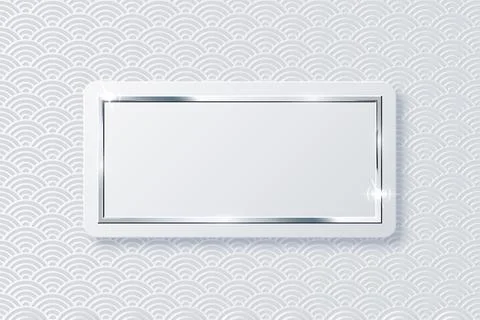 3d rectangle white button with shiny silver, chrome or steel metal square frame イラスト素材