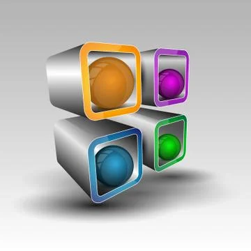 3d rectangles with spheres inside Stock Illustration