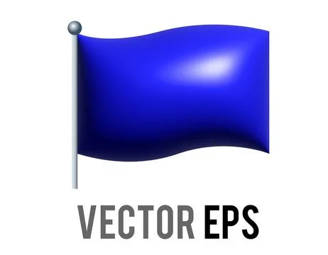 3D rectangular blue flag icon with silver pole 스톡 일러스트