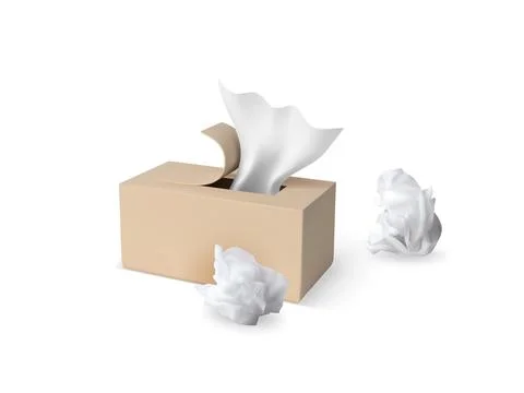 3D rectangular box with paper napkins and crumpled used ones around them. Stockillustratie