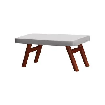 A 3D rectangular folding table with wooden legs is highlighted on a white イラスト素材