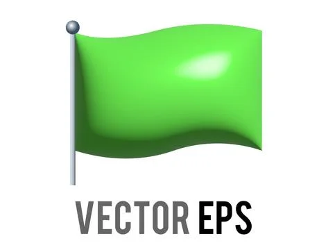 3D rectangular green flag icon with silver pole Illustrazione stock
