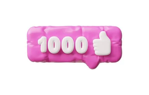 3D Rectangular inflatable pink bubble with number 1000 and thumbs up. Ilustración de archivo