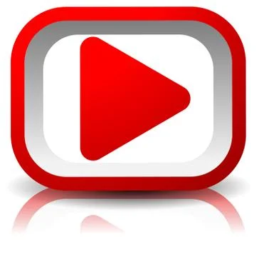 3d rectangular play button with shadow and reflection isolated on white Stock Illustration