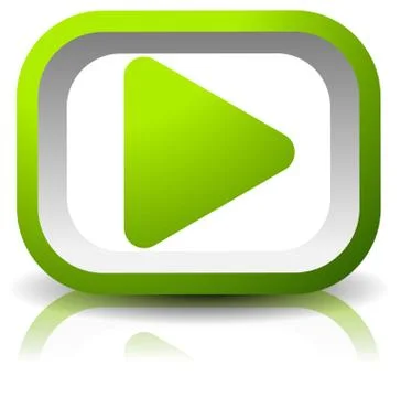 3d rectangular play button with shadow and reflection isolated on white Stock Illustration