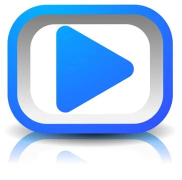 3d rectangular play button with shadow and reflection isolated on white 스톡 일러스트