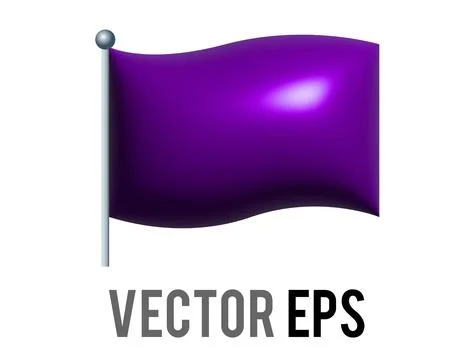 3D rectangular purple flag icon with silver pole Stock Illustration
