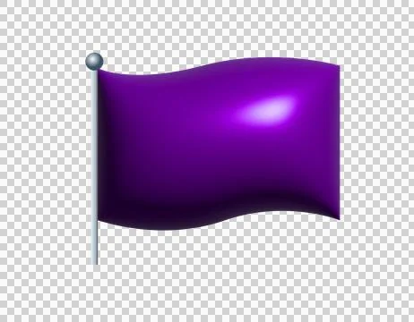 3D rectangular purple flag icon with silver pole. Stock Illustration