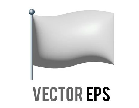 3D rectangular white flag icon with silver pole Stock Illustration