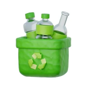 3d Recycling bin with plastic bottle. World environment day, Eco friendly, .. Stock Illustration
