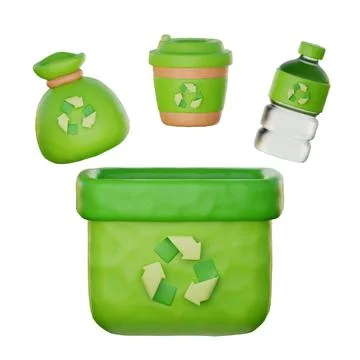 3d Recycling bin with plastic bottle. World environment day, Eco friendly, .. Stock Illustration