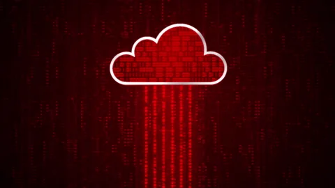 3D red 1 cloud system with binary code encryption, Data upload download to cloud Video stock 242784467