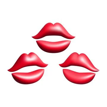 3d red abstract lips set vector illustration design. Stock Illustration