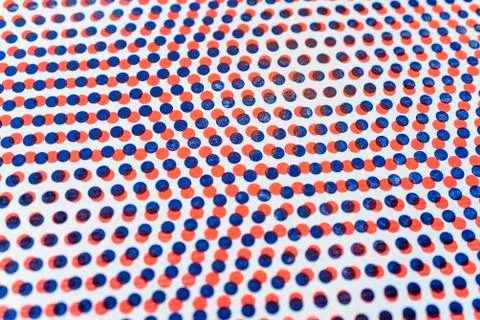 3D red and blue dots pattern overlapping on white background Illustrazione stock