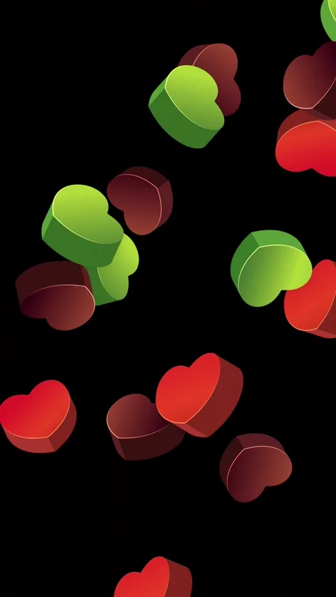 3D Red and Green Hearts Falling on Black Background Stock Footage 345308293