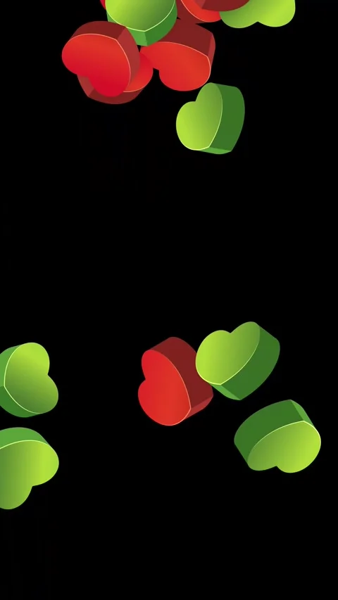 3D Red and Green Hearts Falling Against a Black Background Stock Footage 346372518