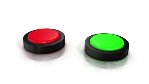 3D Red and Green Push Buttons on a White Reflective Floor. ON and OFF Buttons. Stock Footage 288071529