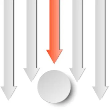 3d red and grey arrow paper sign in vertical view with circle for business .. Ilustración de archivo