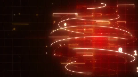 3D Red and Orange Binary Code Spiral Vortex HUD Data Animation Stock Footage 347777083