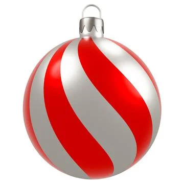 3D Red and Silver Striped Christmas Ball Ornament Stock Illustration