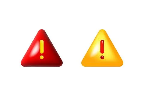 3D red and yellow warning signs with exclamation point Stock Illustration